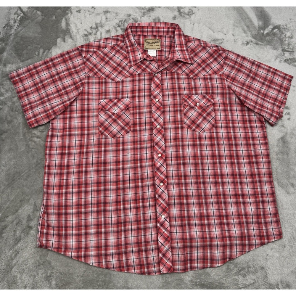 Vintage Wrangler Pearl Snap Shirt Mens 3XL XXXL Red Plaid Cowboy Rodeo Western